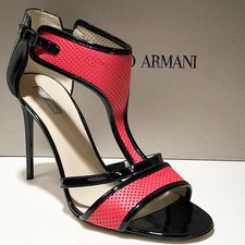 Giorgio Armani Damskie Czerwone Czarne Skóra Moda Kostki Pasek T Obcasy Czółenka na sprzedaż  Wysyłka do Poland