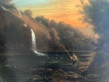 Usado, Pintura a óleo sobre tela peixe pescador rio para identificar paisagem xixth antigo comprar usado  Enviando para Brazil
