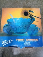 Vintage KTG Bali fruta jardim tigela de vidro azul e 6 xícaras e concha conjunto com 8 peças comprar usado  Enviando para Brazil