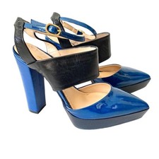 Salto plataforma Beau Coops para Karen Walker couro envernizado azul preto colorblock comprar usado  Enviando para Brazil