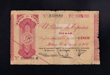 F.C. 5 PESETAS BANCO DE BILBAO 1936 , B/C- . comprar usado  Enviando para Brazil