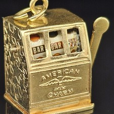 Pingente Berloque Vintage American Charm Company Ouro 14K FUNCIONANDO SLOT MACHINE, usado comprar usado  Enviando para Brazil