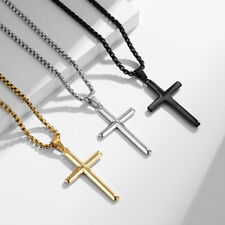 Colar pingente cruz pequeno masculino feminino aço inoxidável liso corrente pingente comprar usado  Enviando para Brazil