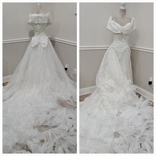 Vestido de noiva vintage anos 80 vitoriano branco organza namorada decote trem com babado comprar usado  Enviando para Brazil