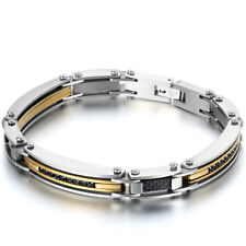 Prata Ouro Dois Tons De Aço Inoxidável Pulseira Link Masculino Pulseira Cuff Bangle comprar usado  Enviando para Brazil