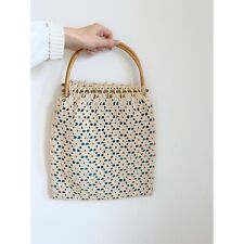 Bolsa de crochê vintage feita à mão com alças de bambu – Bolsa de mão de tecido boho comprar usado  Enviando para Brazil