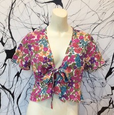 Blusa elegante vibrante estampa floral gola V nó de gravata manga curta comprar usado  Enviando para Brazil
