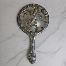 Espelho de mão folheado a prata Art Nouveau com cabo de anjo antigo vitoriano TLC  comprar usado  Enviando para Brazil