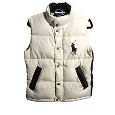 Colete acolchoado Ralph Lauren Big Pony creme tamanho M encaixe bolsos preppy designer, usado comprar usado  Enviando para Brazil