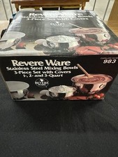 Conjunto de 3 tigelas de mistura de aço inoxidável Revere Ware com tampas transparentes #983 novo na caixa comprar usado  Enviando para Brazil