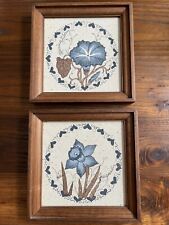 Flores pintadas em tecido de lona emoldurado azul manhã glória e Jonquil country, usado comprar usado  Enviando para Brazil