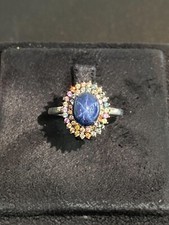 ANEL DE PRATA ESTERLINA 925 CORTE DIAMANTE SAFIRA ESTRELA NATURAL 9X7 SAFIRA comprar usado  Enviando para Brazil