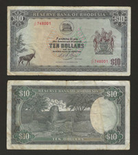 Rodésia $10 dólares 1975, P-33h, 19.11.75, denominação mais alta, circulada. comprar usado  Enviando para Brazil