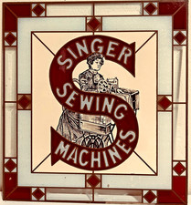 Máquina de costura Singer painel estilo vitral pintado placa meados do século comprar usado Máquina de costura Singer painel estilo vitral pintado placa meados do século comprar usado  Enviando para Brazil