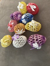 10 ovos de Páscoa vintage de crochê de renda feitos à mão enfeites engomados decoração casa de campo, usado comprar usado  Enviando para Brazil