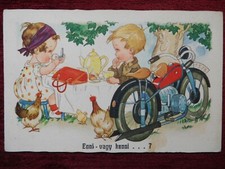 MOTOCICLETA - PIQUENIQUE DE BICICLETA / CARTÃO POSTAL DE ARTISTA / 1940, usado comprar usado  Enviando para Brazil