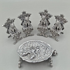 Mesa e cadeiras miniaturas de prata maciça para casa de bonecas com quatro gatos e gatinhos, usado comprar usado  Enviando para Brazil