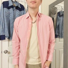 Camisa masculina Banana Republic SM listrada rosa/branco manga longa com botões comprar usado  Enviando para Brazil