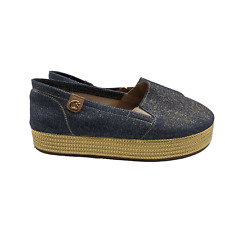 Sapato slip on plataforma Carmen Steffens Brasil denim e dourado Brasil 35 EUA 6 comprar usado  Enviando para Brazil