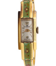 Relógio feminino Bucherer folheado a ouro esmalte verde corda pulseira comprar usado  Enviando para Brazil