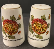 Conjunto de shaker vintage branco com acabamento dourado flor de crisântemo de novembro sal pimenta comprar usado  Enviando para Brazil