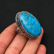 Anel de prata esterlina 925 feito à mão pedra preciosa azul turquesa natural presente joia comprar usado  Enviando para Brazil