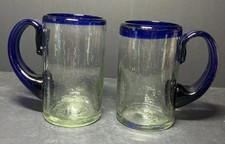 Usado, Vidro soprado à mão aro azul cobalto e cabo cerveja pedra ou caneca vidro reciclado 2 comprar usado  Enviando para Brazil