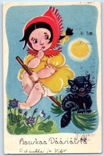 Cartão postal antigo postado em gato preto bruxa menina Halloween Páscoa c1910 comprar usado  Enviando para Brazil