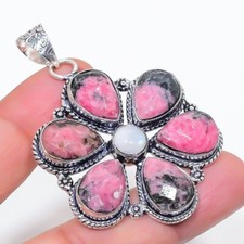 Pingente de prata esterlina 925 feito à mão com pedra preciosa rodonita rosa tamanho 2,6" comprar usado  Enviando para Brazil