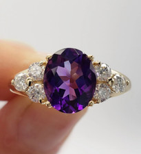 Usado, Anel de casamento de ouro amarelo 14k com diamante ametista natural corte oval 4,42 quilates certificado comprar usado  Enviando para Brazil