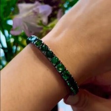 Pulseira de tênis de casamento folheada a ouro preto 14K corte redondo verde esmeralda 15,00 ctw comprar usado  Enviando para Brazil