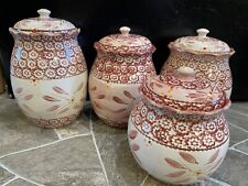 4 Vasilhas de Cozinha TempTations TARA FARINHA AÇÚCAR CAFÉ Floral ROSA CRANBERRY, usado comprar usado  Enviando para Brazil