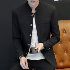 Blazer masculino casual túnica chinesa terno suporte colarinho jaquetas casaco peito único comprar usado  Enviando para Brazil