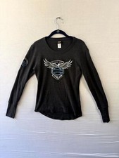 Camisa feminina Harley Davidson cinza média algodão águia cristal rio manga longa, usado comprar usado  Enviando para Brazil