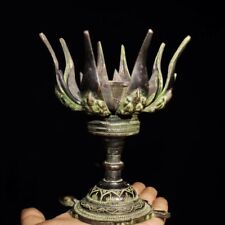 Lâmpada a óleo chinesa antiga budismo tibetano bronze antiga lâmpada de lótus comprar usado  Enviando para Brazil