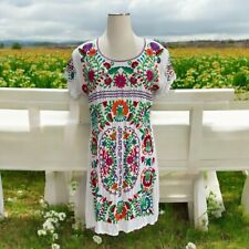 Vestido bordado mexicano Moda Om floral boho manga curta túnica branco verão comprar usado  Enviando para Brazil