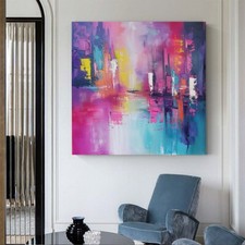 Usado, Pintura de parede abstrata pintada à mão em tela rosa azul sala de fotos da cidade comprar usado  Enviando para Brazil