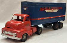 Vintage Aço Prensado Dunwell Red Star Express Caminhão + Trailer, 23" Metal Semi comprar usado Vintage Aço Prensado Dunwell Red Star Express Caminhão + Trailer, 23" Metal Semi comprar usado  Enviando para Brazil