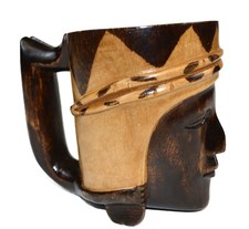 Caneca de madeira vintage com rosto tribal esculpida à mão madeira maciça colecionável comprar usado  Enviando para Brazil
