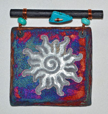 Rebite de cerâmica J Diller Raku SOL, TURQUESA, FIO DE COBRE, arte com coração comprar usado  Enviando para Brazil