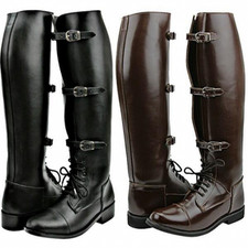Botas de equitação masculinas de couro sintético com fivela de cadarço biqueira redonda coxa alta, usado comprar usado  Enviando para Brazil