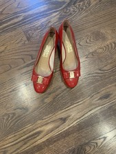 Sapatos de Salto Salvatore Ferragamo Vera Vermelho Patente Bow Pump Tamanho 9.5B , usado comprar usado  Enviando para Brazil