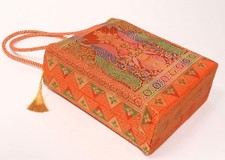 Usado, Bolsa de mão laranja tecido étnico indiano Zari tecido brocado pavão ombro bolsa de mão comprar usado  Enviando para Brazil