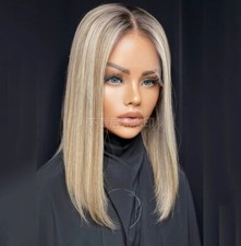 Peruca de cabelo humano liso de renda loira cinza destaque comprar usado  Enviando para Brazil