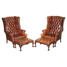 Usado, PAR DE POLTRONAS E BANQUETAS CHESTERFIELD TOTALMENTE RESTAURADAS COM GARRA E PÉS DE BOLA WINGBACK comprar usado  Enviando para Brazil