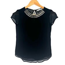 Blusa ZARA tamanho XS preta manga gorro transparente enfeitada com miçangas furo chave costas, usado comprar usado  Enviando para Brazil
