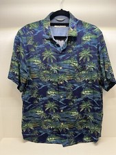 Camisa masculina Tommy Bahama azul média Veracruz Cay botão para cima havaiana com palmeiras comprar usado  Enviando para Brazil