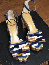Sandálias Tory Burch Alma plataforma de madeira franja camurça marinha tamanho 7.5 comprar usado  Enviando para Brazil