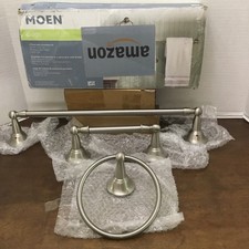 Moen Sage 3 peças kit de banho 18” barra de toalha anel papel escova níquel parafusos faltando comprar usado  Enviando para Brazil