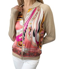 Jaqueta EMILIO PUCCI Vintage Logotipo com Zíper #XS Bege Rosa Claro Marrom Lã de Seda comprar usado  Enviando para Brazil